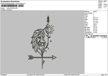 Lion Outline 2511 Embroidery File 6 sizes