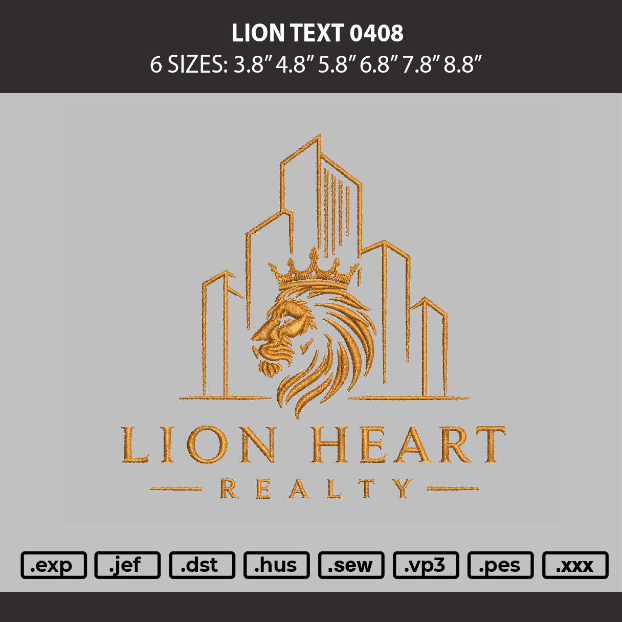 Lion Text 0408 Embroidery Machine Design File 6 sizes