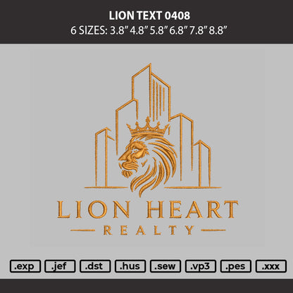Lion Text 0408 Embroidery Machine Design File 6 sizes