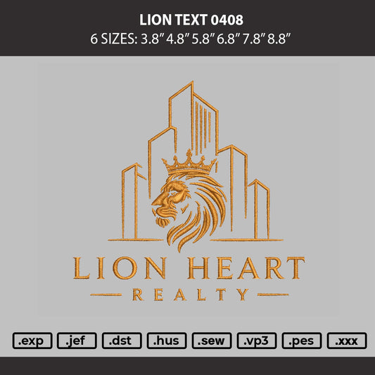 Lion Text 0408 Embroidery Machine Design File 6 sizes