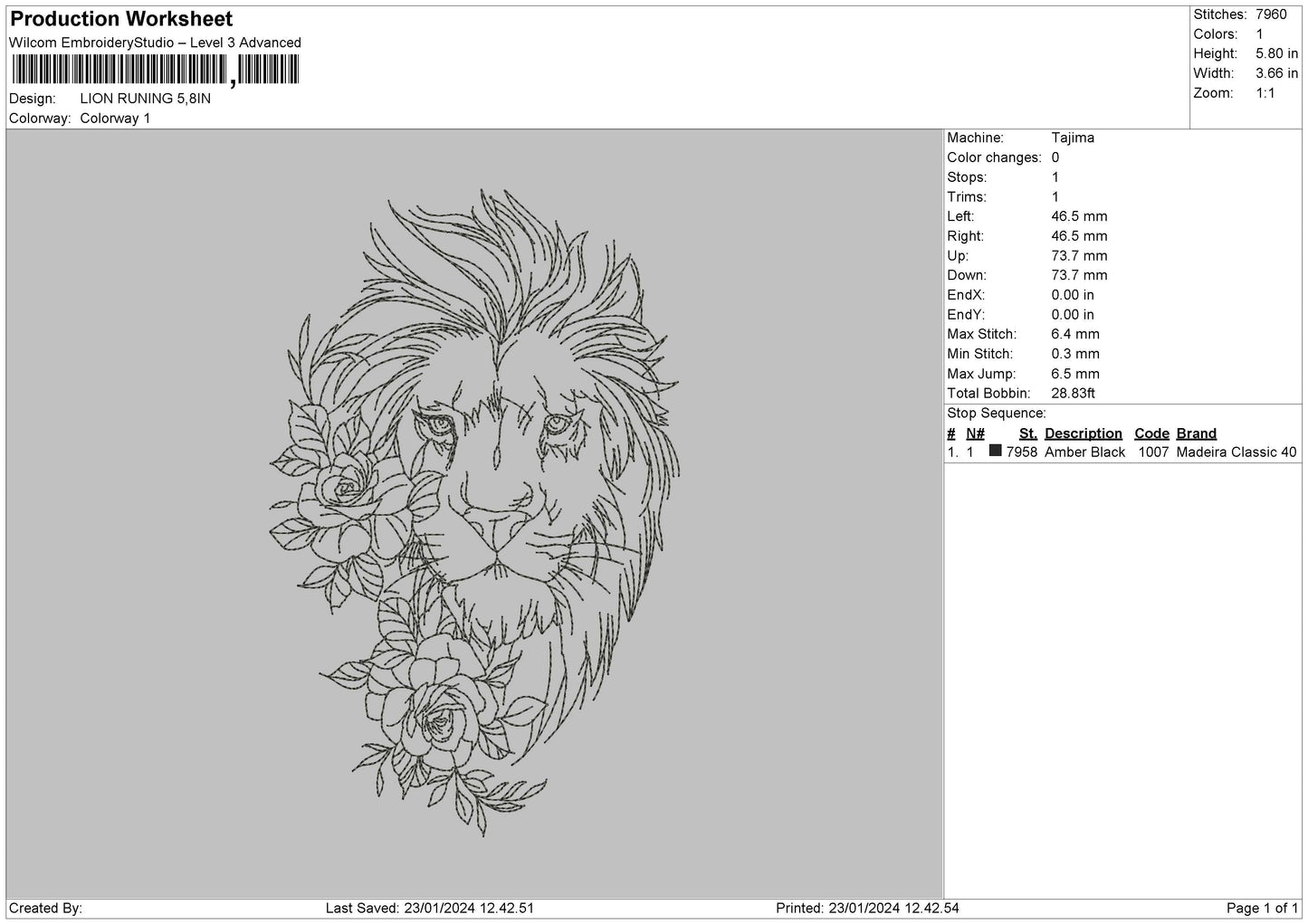Lion Running Embroidery File 6 sizes