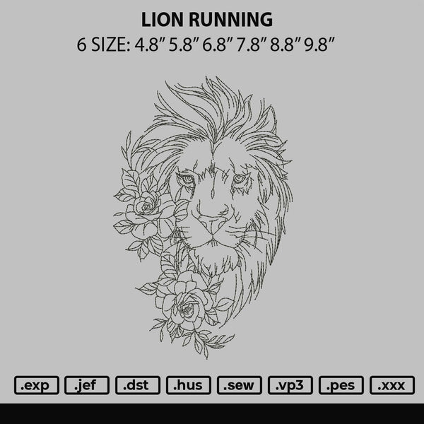 Lion Running Embroidery File 6 sizes