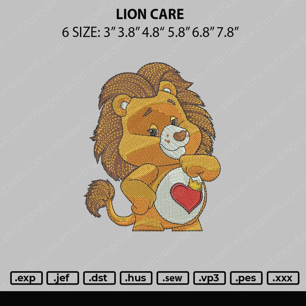 Lion Care Embroidery File 6 sizes
