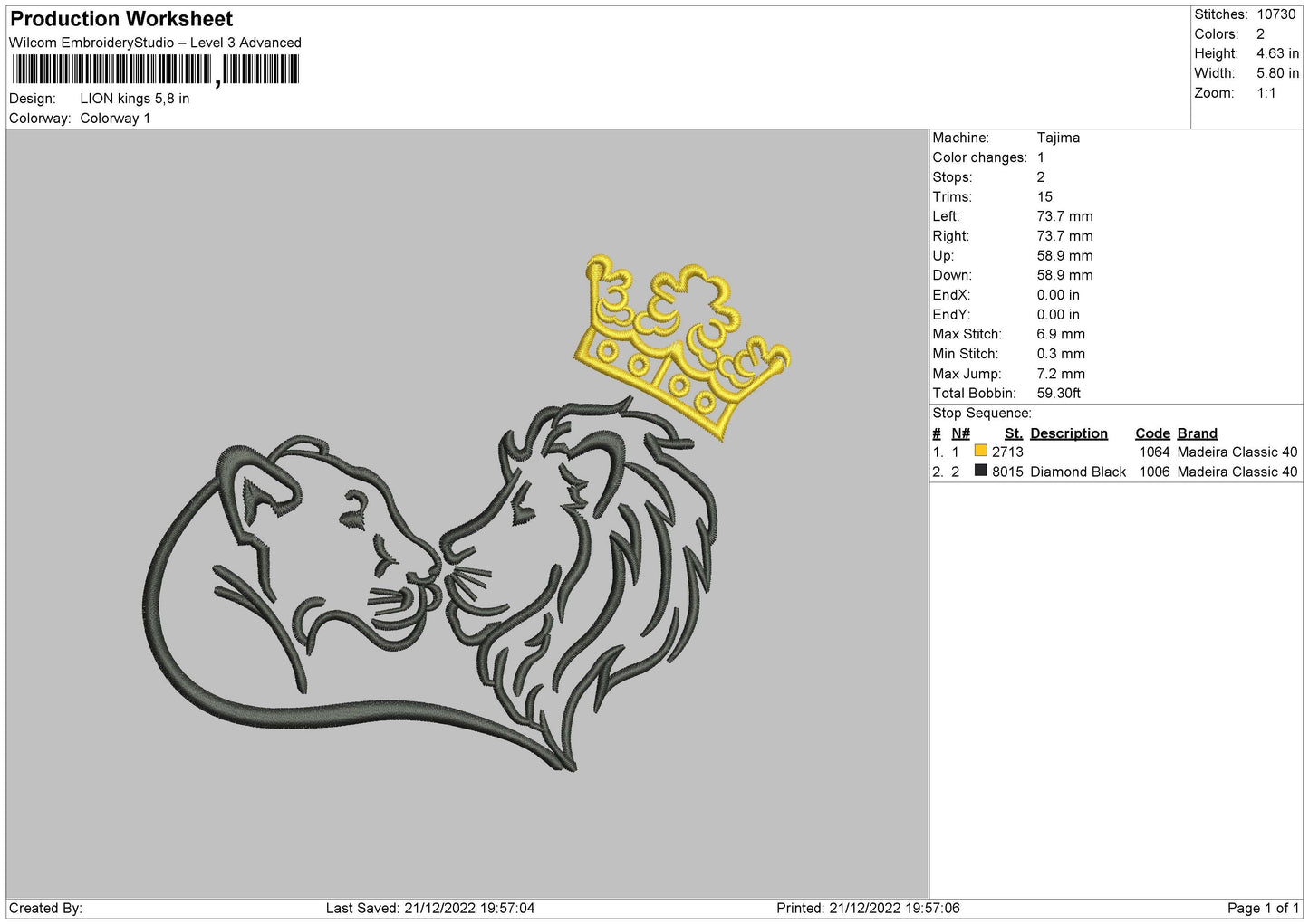 Lion K Embroidery File 6 sizes