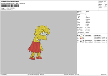 Lisa Simpson Embroidery File 5 sizes