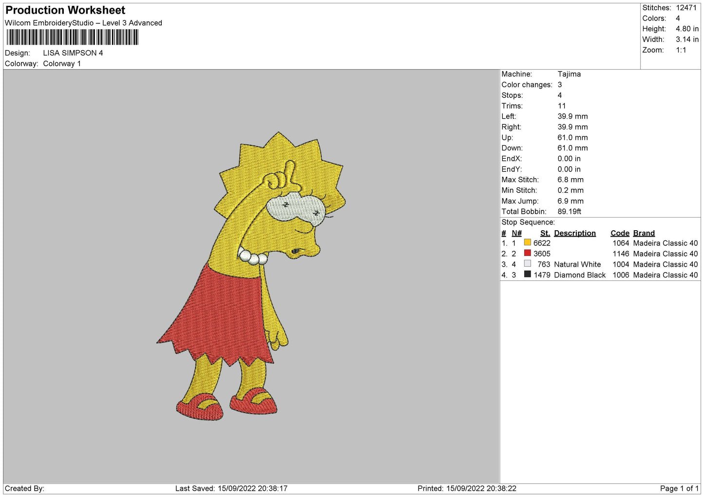 Lisa Simpson Embroidery File 5 sizes