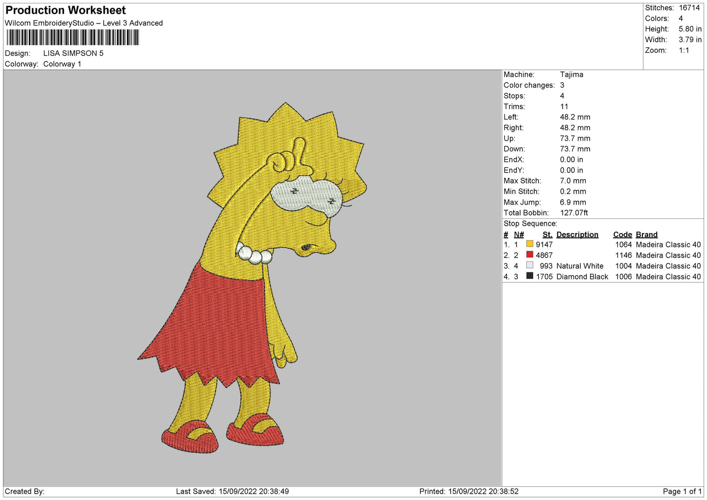 Lisa Simpson Embroidery File 5 sizes