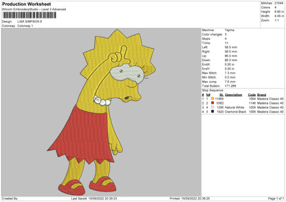 Lisa Simpson Embroidery File 5 sizes