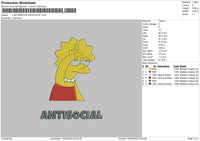 Lisa Antisocial Embroidery File 5 sizes