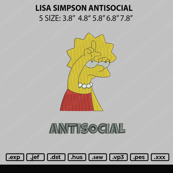 Lisa Antisocial Embroidery File 5 sizes