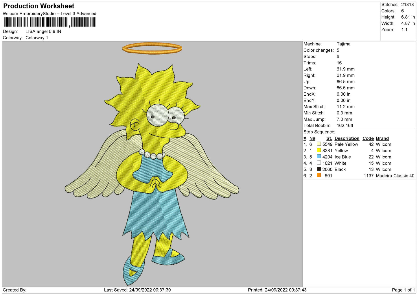 Lisa Angel Embroidery File 5 sizes