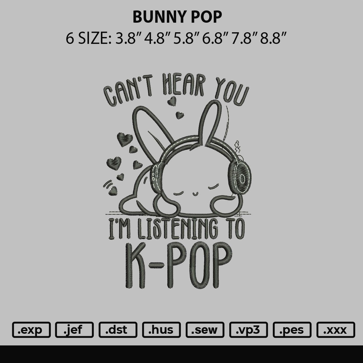 Bunny Pop Embroidery Machine Design File 6 sizes