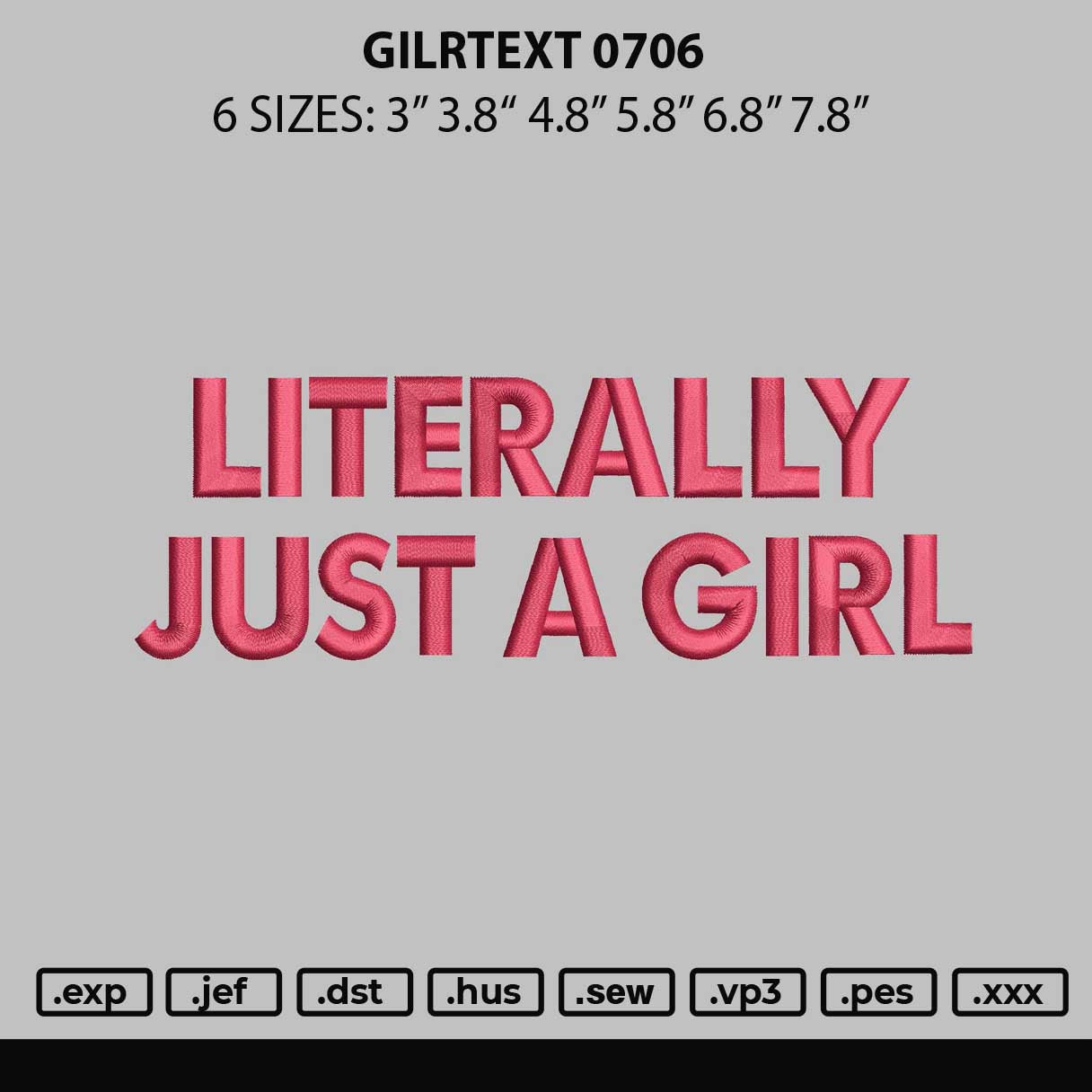 Gilrtext 0706 Embroidery File 6 sizes
