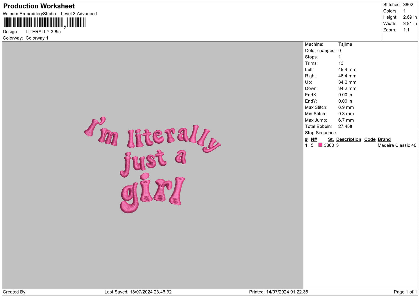 Literally Text 01 Embroidery File 6 sizes