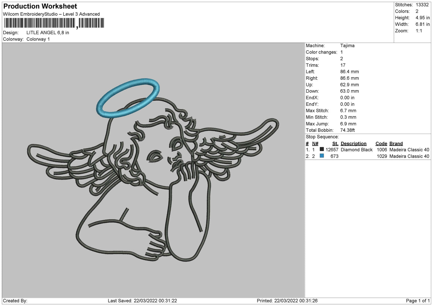Little Angel Embroidery File 4 size