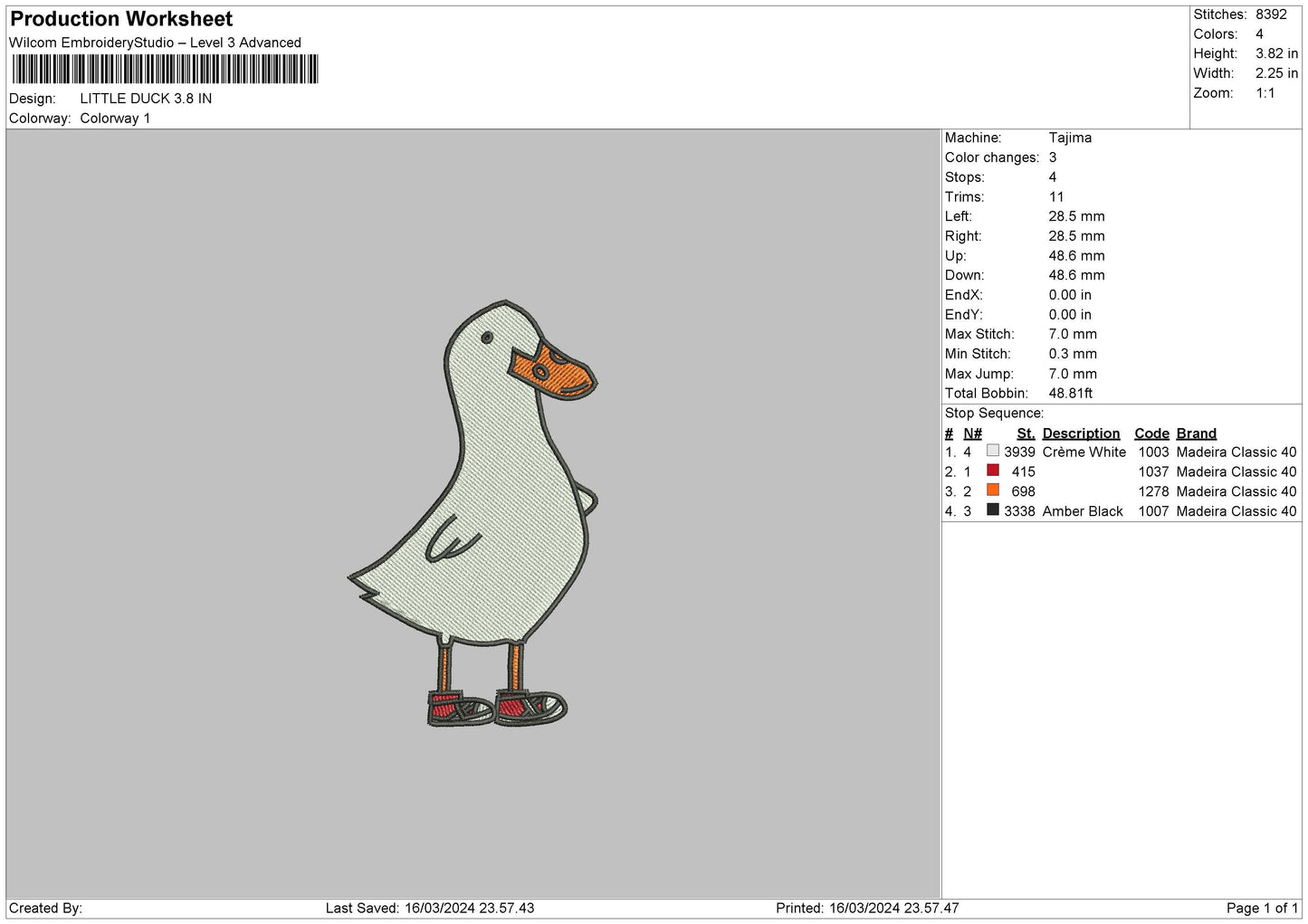 Littleduck Embroidery File 6 sizes