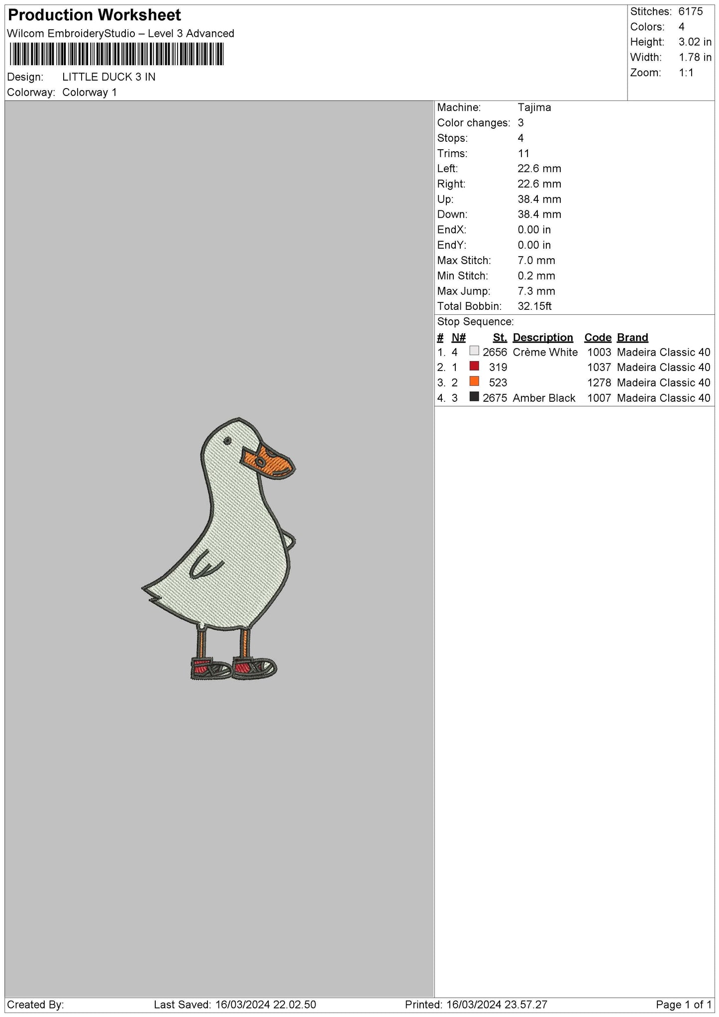 Littleduck Embroidery File 6 sizes
