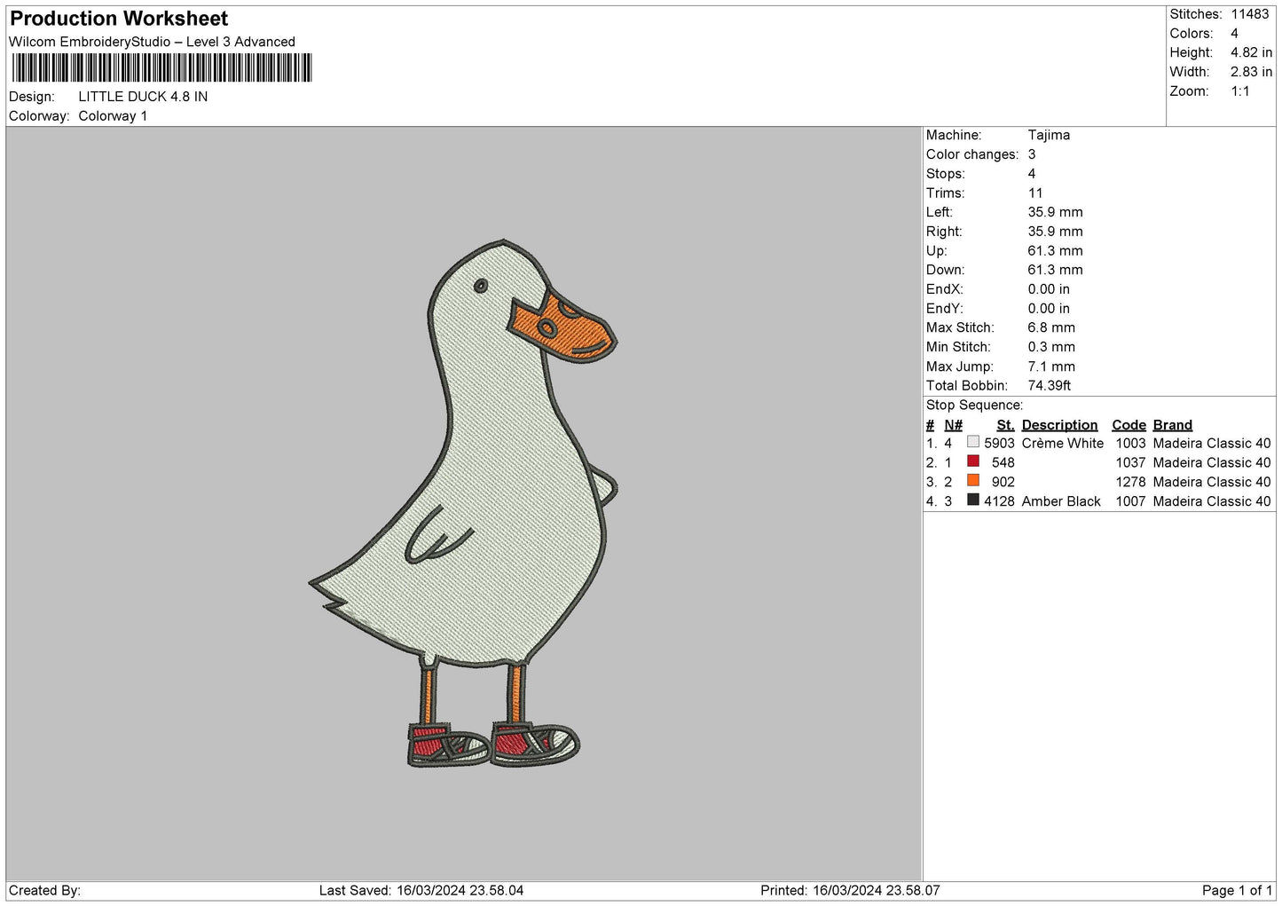 Littleduck Embroidery File 6 sizes