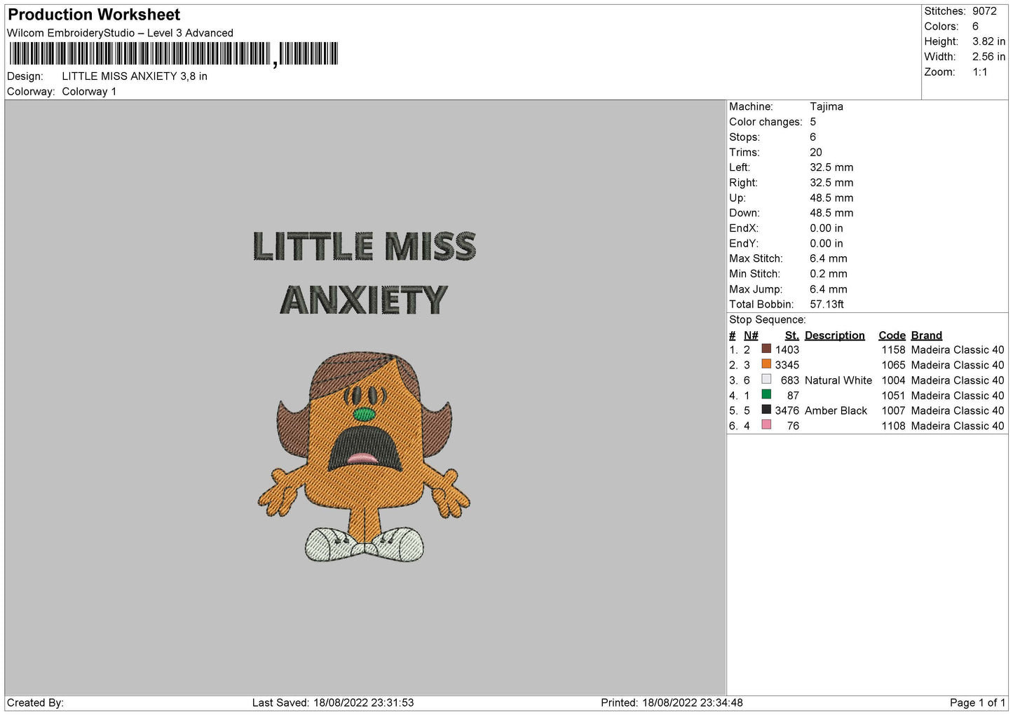 Little Miss Anxiety Embroidery File 5 sizes