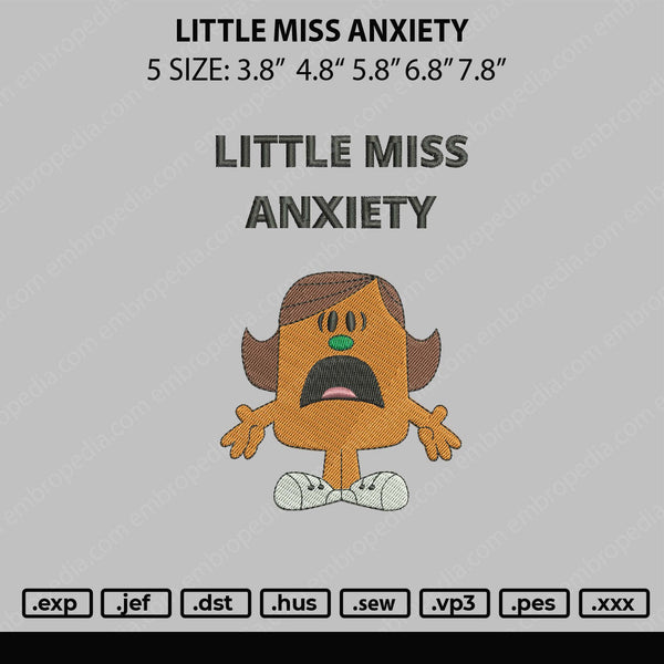 Little Miss Anxiety Embroidery File 5 sizes