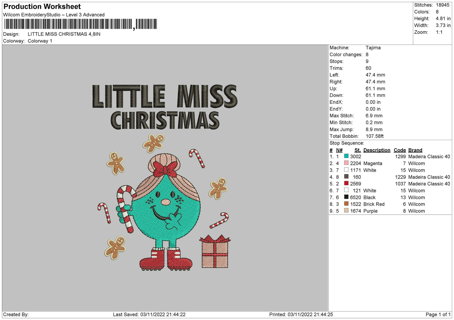 Little Miss Xmas Embroidery File 6 sizes