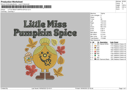 Little Miss Pumpkin Space Embroidery File 5 sizes