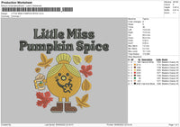 Little Miss Pumpkin Space Embroidery File 5 sizes