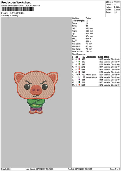 Chibi Pig 2301 Embroidery File 6 sizes