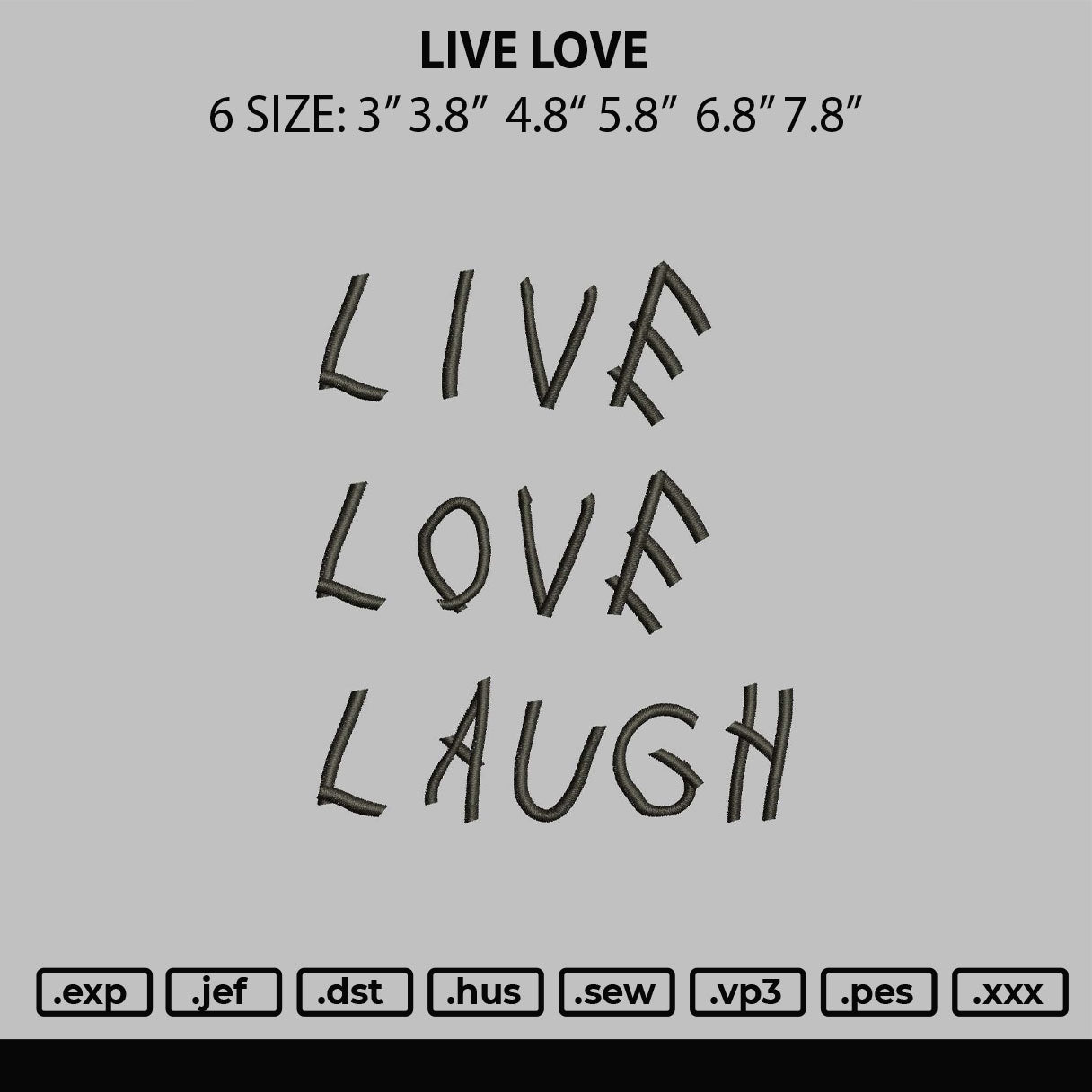 Live Love Embroidery File 6 sizes