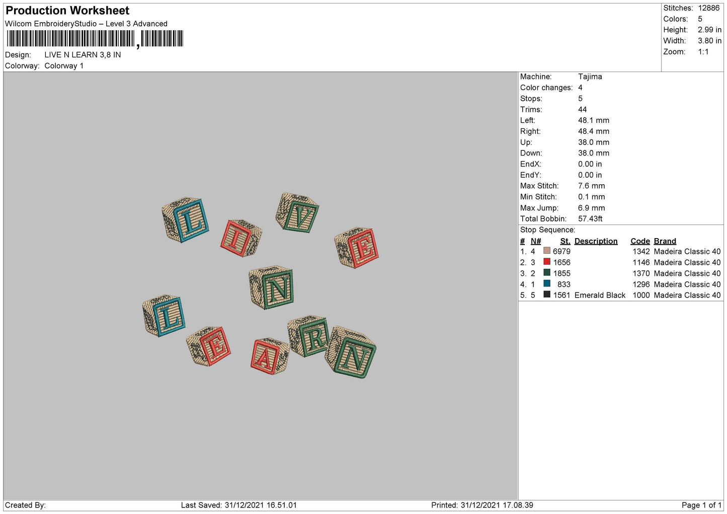Live Learn Embroidery File 4 size