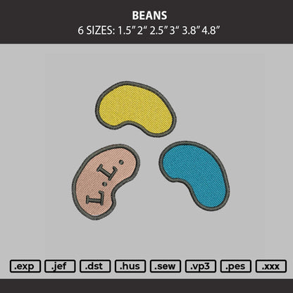 Beans Embroidery Machine Design File 6 sizes