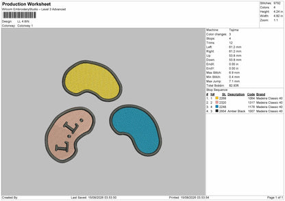 Beans Embroidery Machine Design File 6 sizes