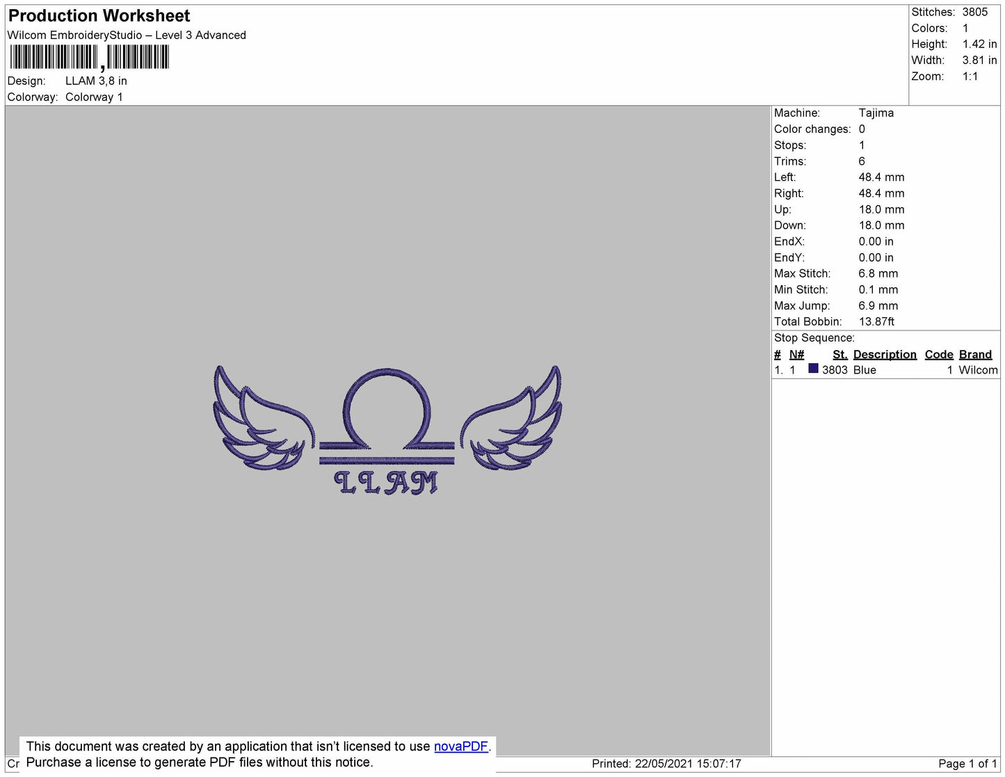 Angel Libra Sign embroidery file