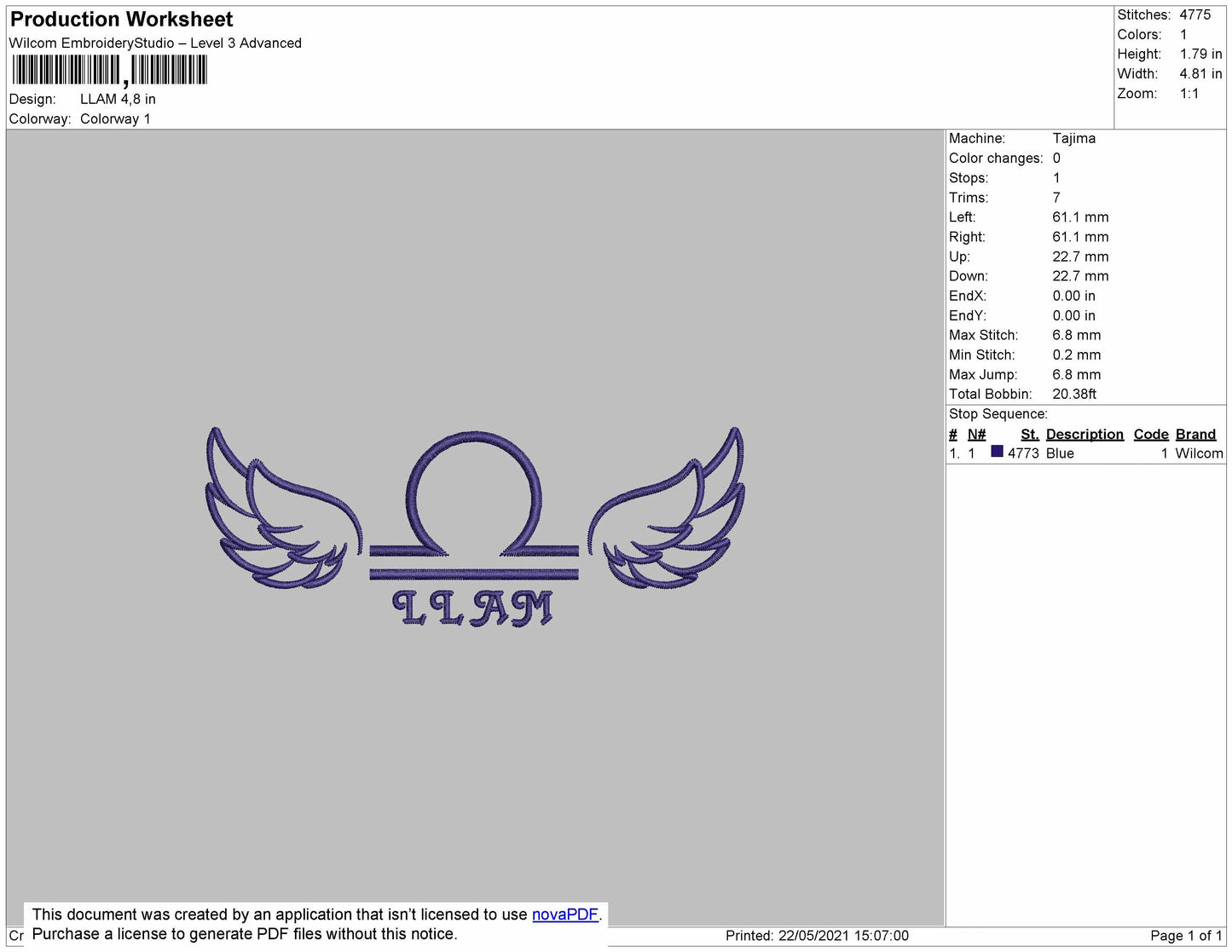 Angel Libra Sign embroidery file
