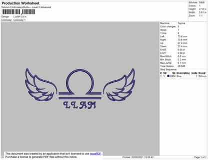 Angel Libra Sign embroidery file
