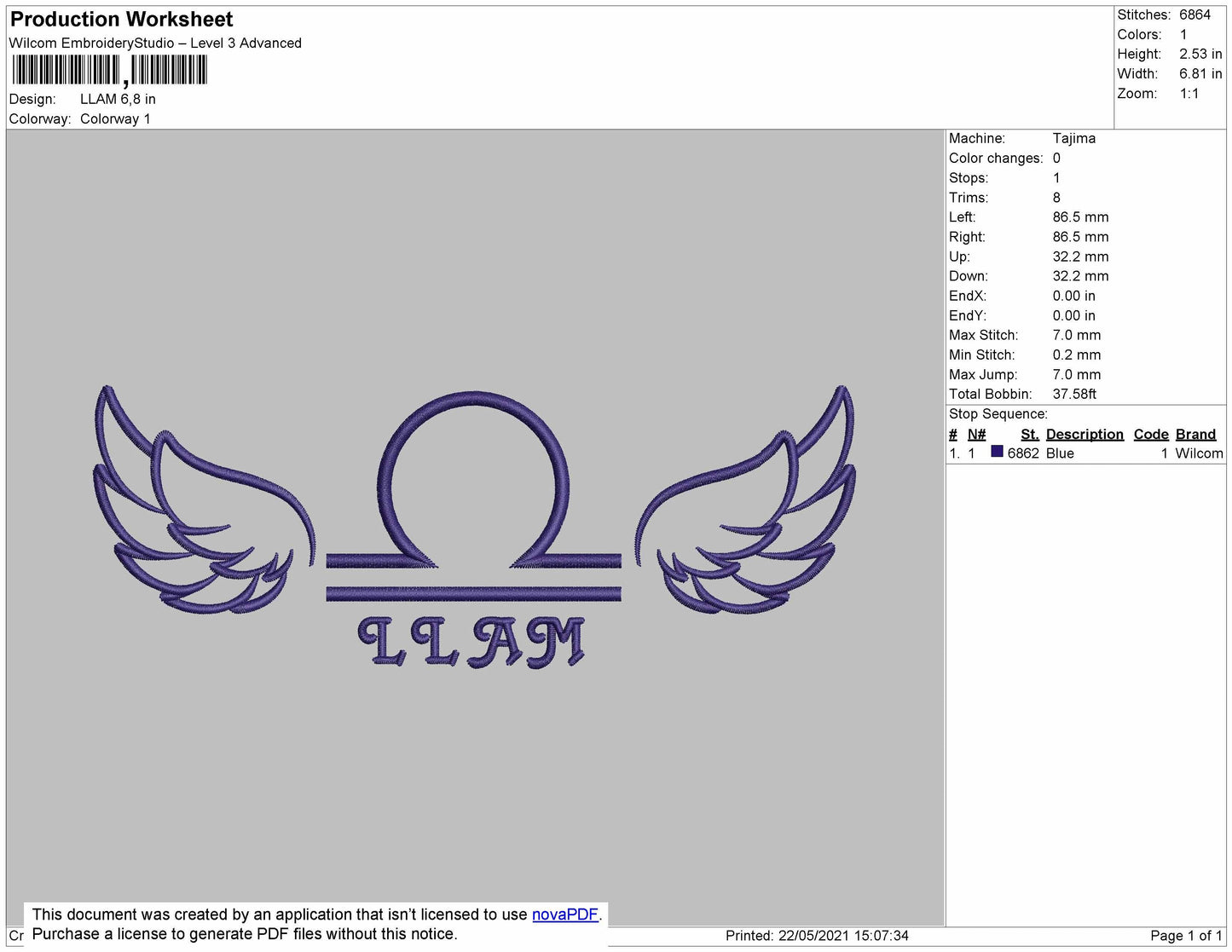 Angel Libra Sign embroidery file