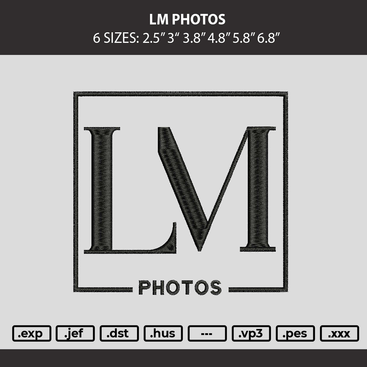 Lm Photos Embroidery Machine Design File 6 sizes