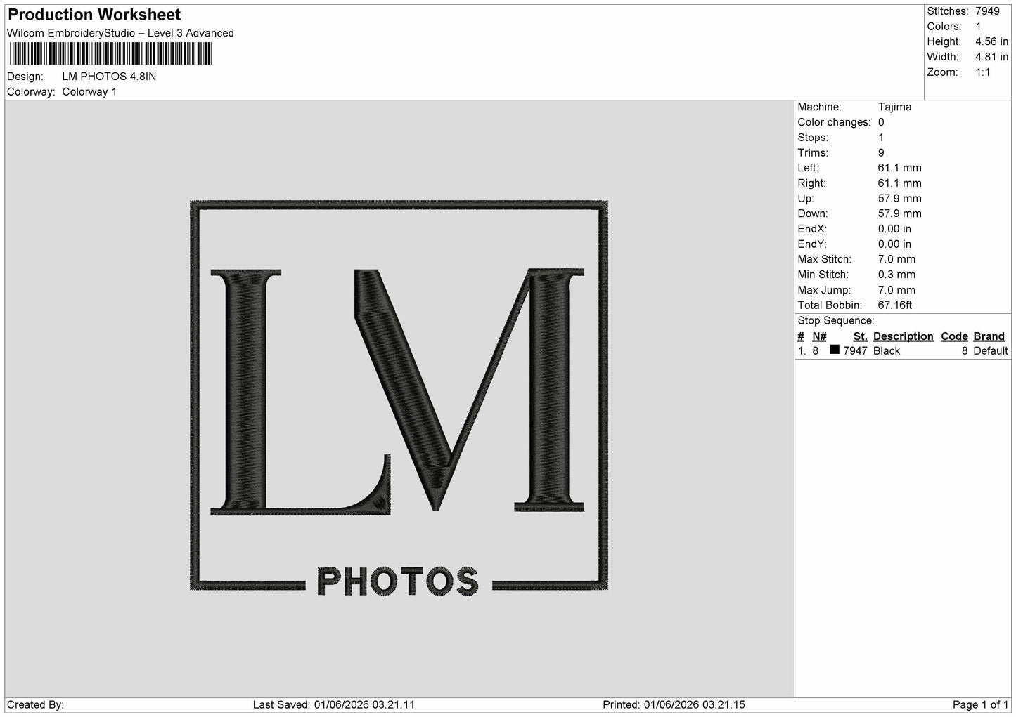 Lm Photos Embroidery Machine Design File 6 sizes