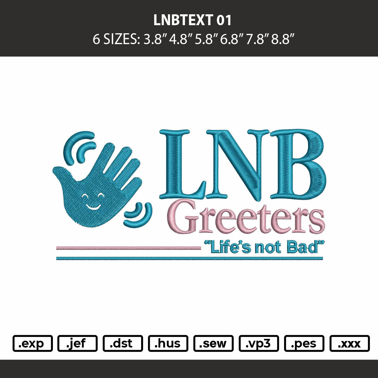 Lnbtext 01 Embroidery Machine Design File 6 sizes