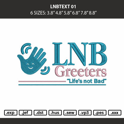 Lnbtext 01 Embroidery Machine Design File 6 sizes