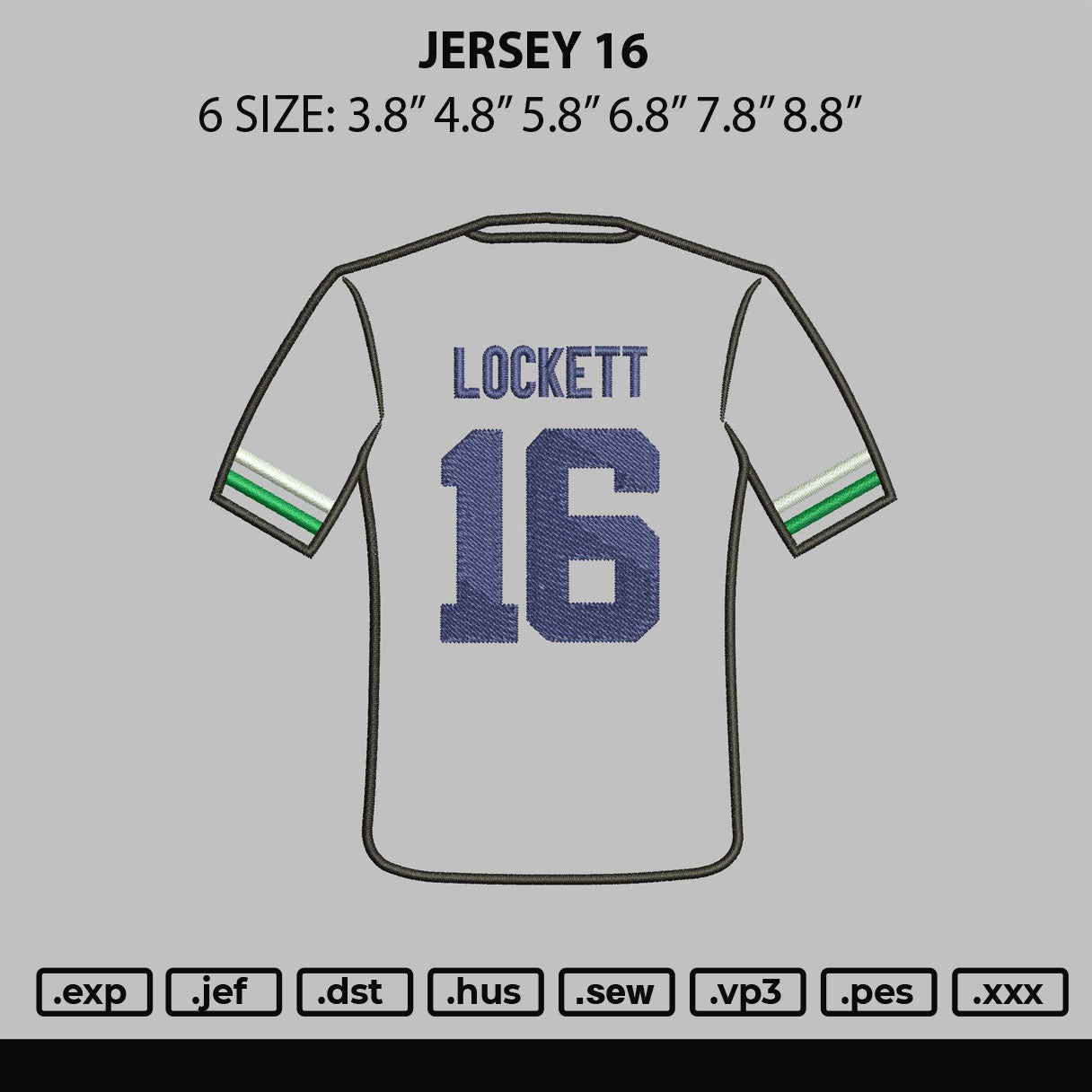 Jersey 16 Embroidery File 6 sizes
