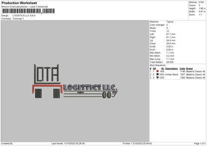Logistic LLC Embroidery File 5 sizes