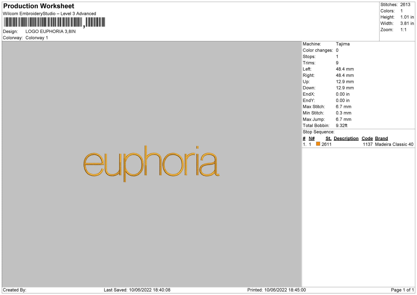 Euphoria Text Embroidery File 4 size