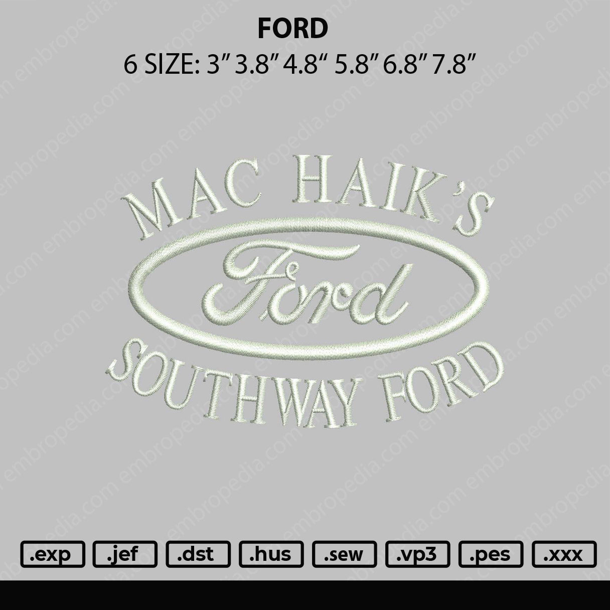 Ford Embroidery File 6 sizes