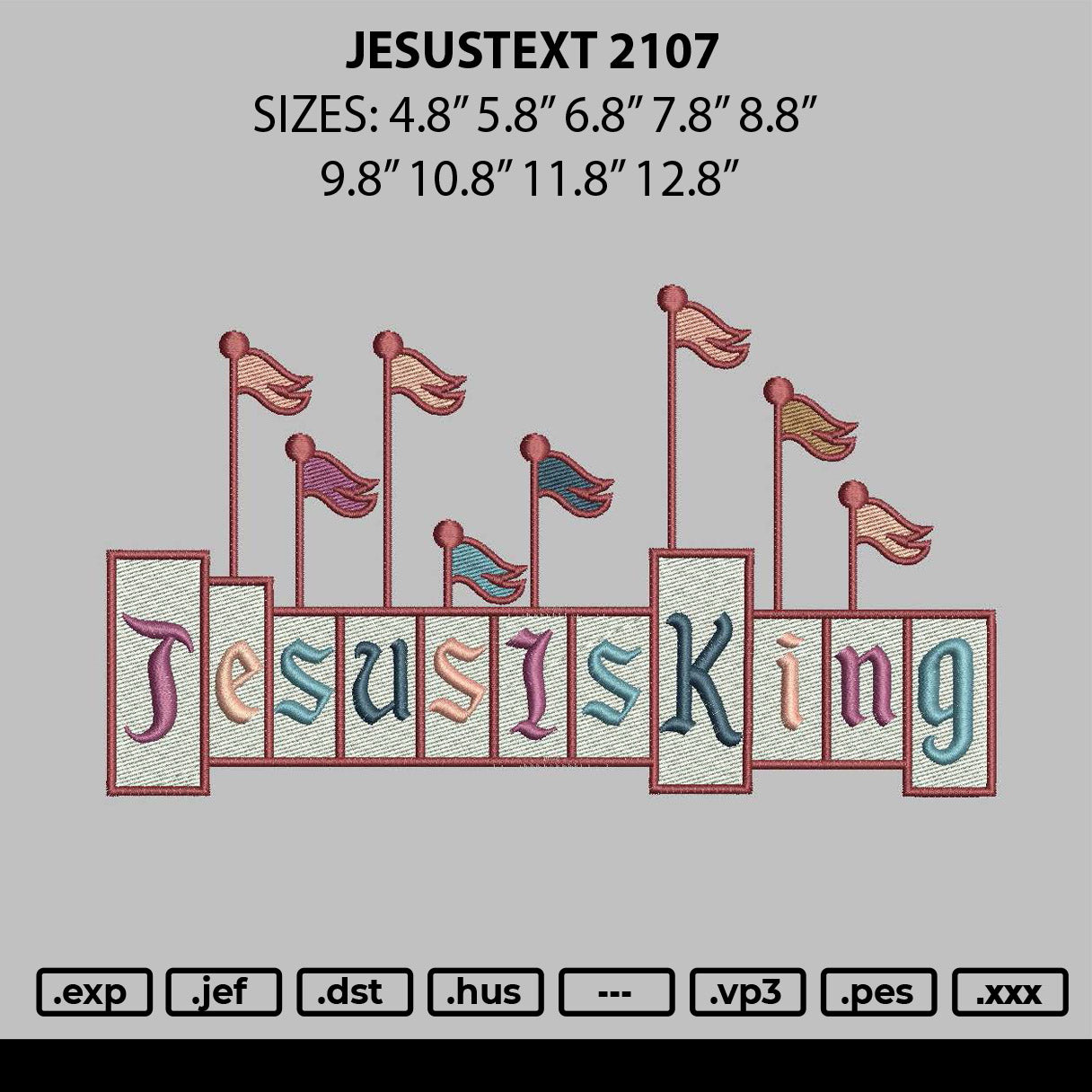 Jesustext 2107 Embroidery File 6 sizes