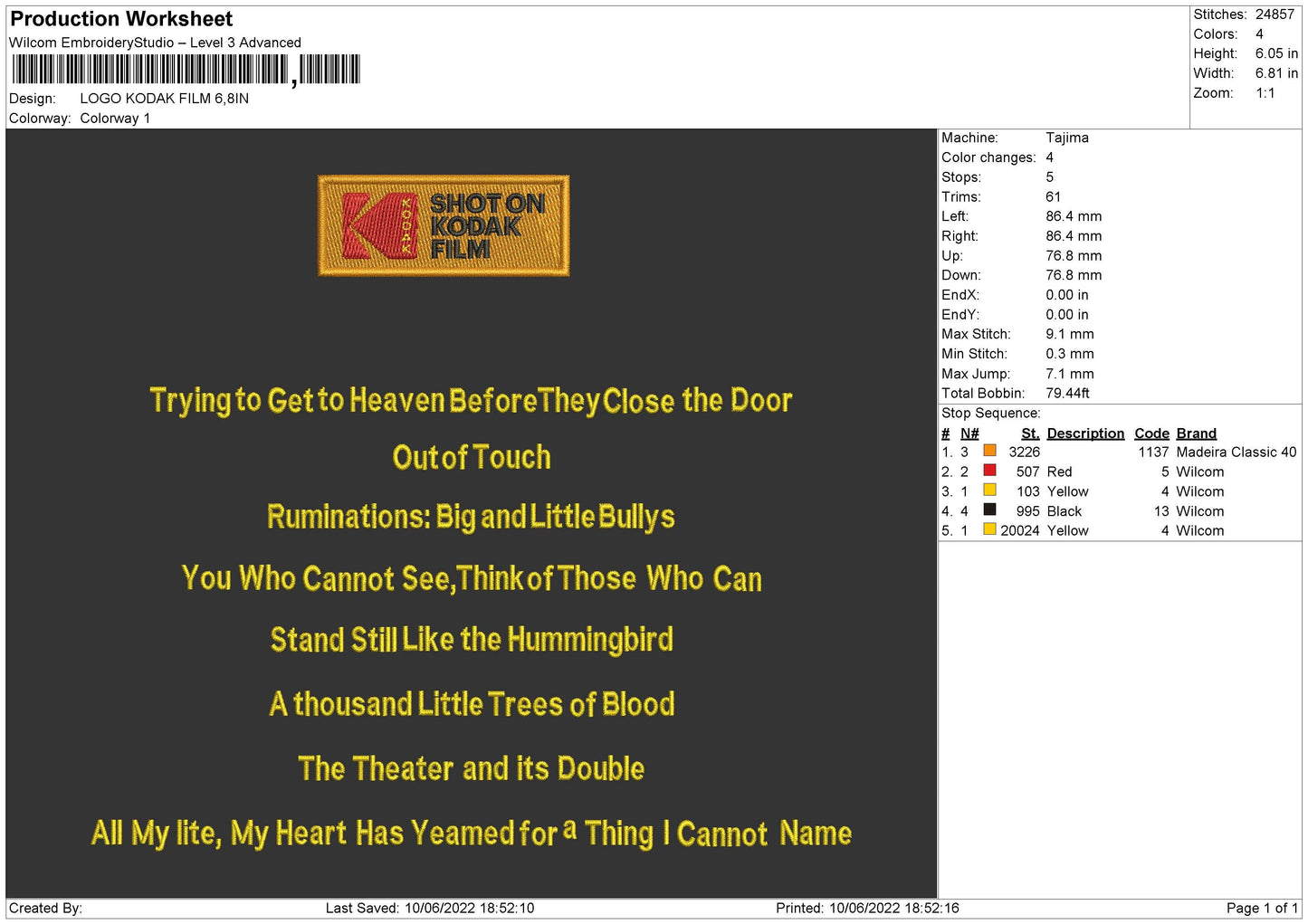 Kodak Text Embroidery File 4 size