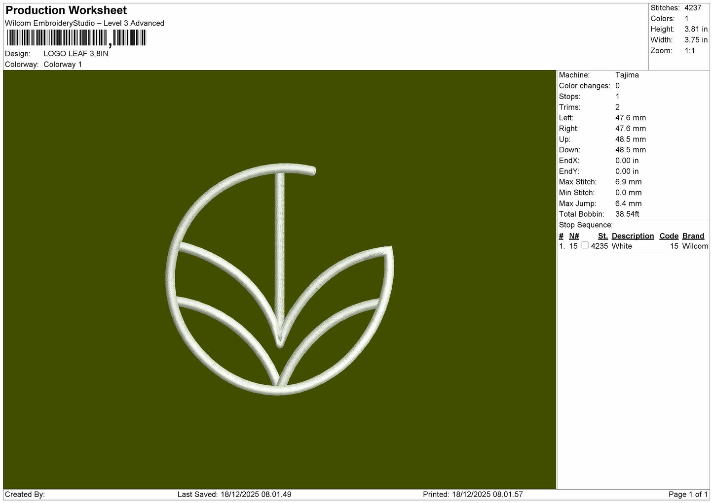 LOGO LEAF Embroidery File 6 sizes