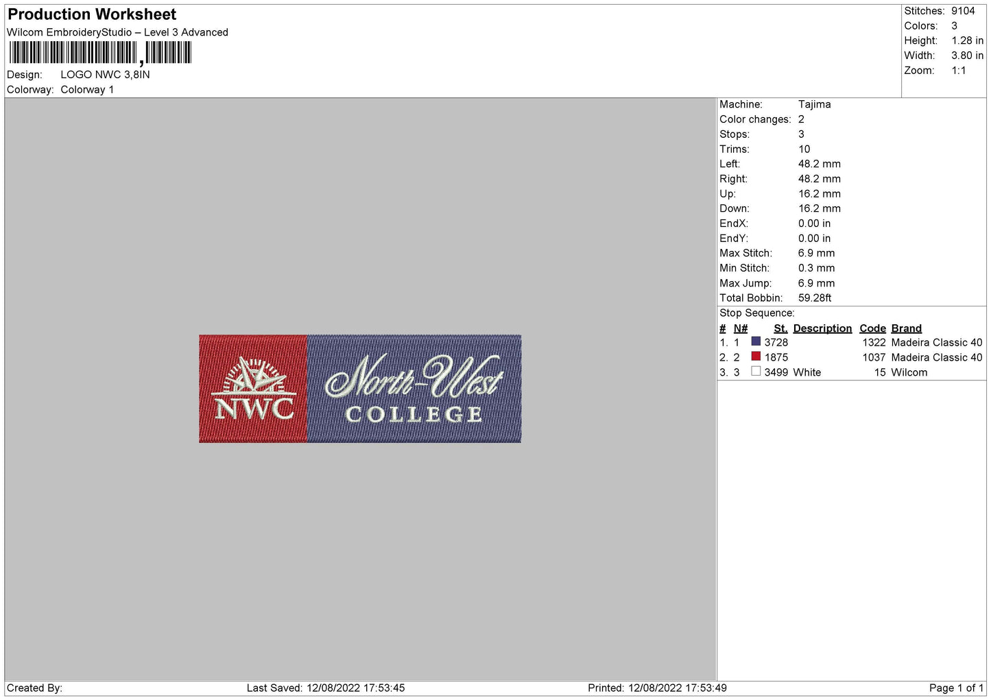 Logo Nwc Embroidery File 5 sizes