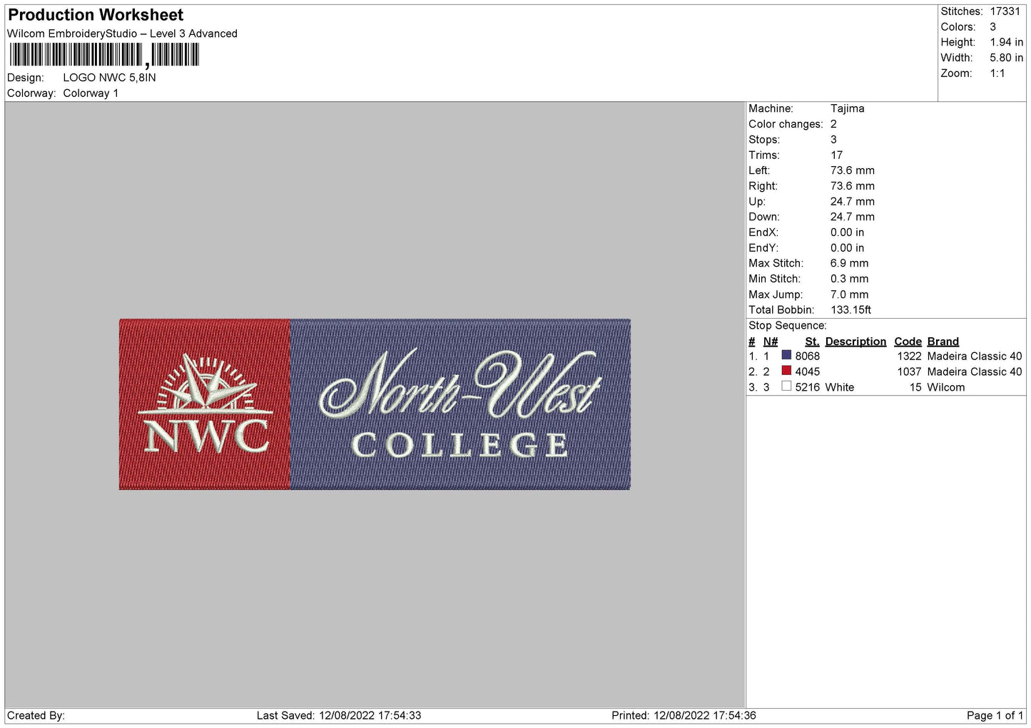 Logo Nwc Embroidery File 5 sizes