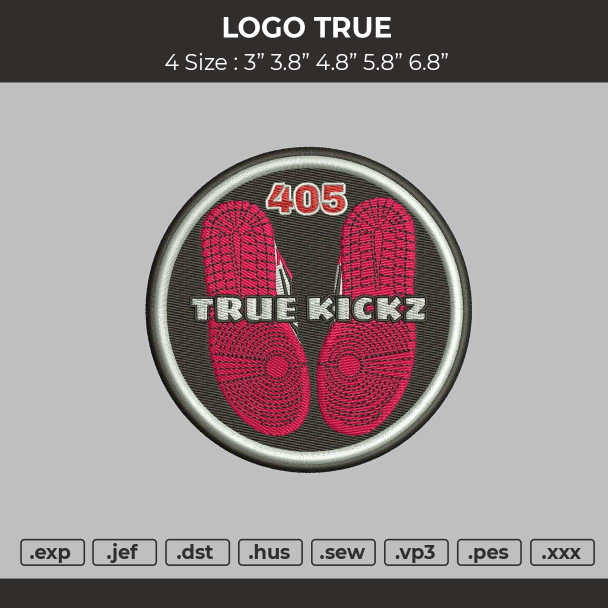 Logo True Embroidery File 4 size